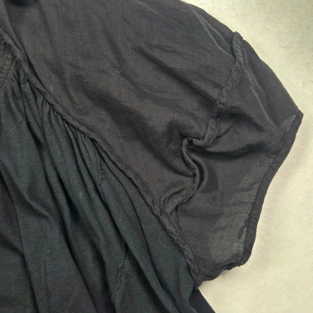 Free People Top Womens Medium Black Cotton Ramie Henley Short Sleeve Oversized